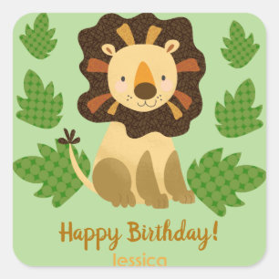 Little Lion Custom Name Birthday Party Square Sticker