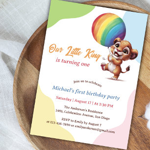 Little Lion Fun Colourful First Birthday Invitation