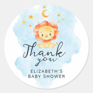 Little Lion Its a Boy Watercolor Blue Thank You  Classic Round Sticker
