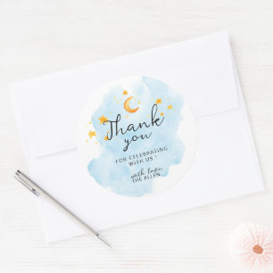 Little Lion Its a Boy Watercolor Blue Thank You  Classic Round Sticker