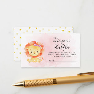 Little Lion Its a Girl Watercolor Diaper Raffle Enclosure Card