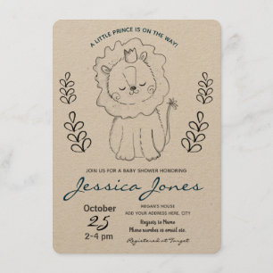 Little Lion Prince Boy Baby Shower Rustic Invitation