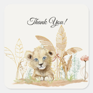 Little Lion Zebra Giraffe Safari Baby Thank You Square Sticker