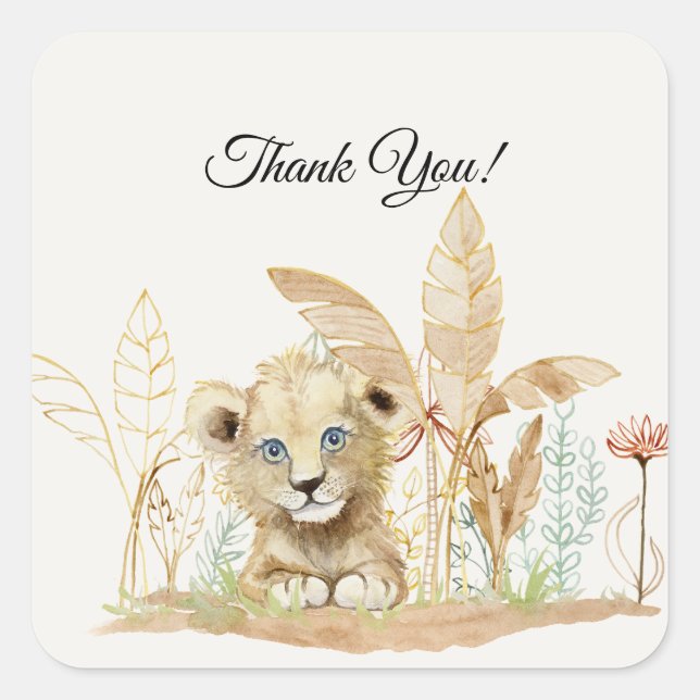 Little Lion Zebra Giraffe Safari Baby Thank You Square Sticker (Front)