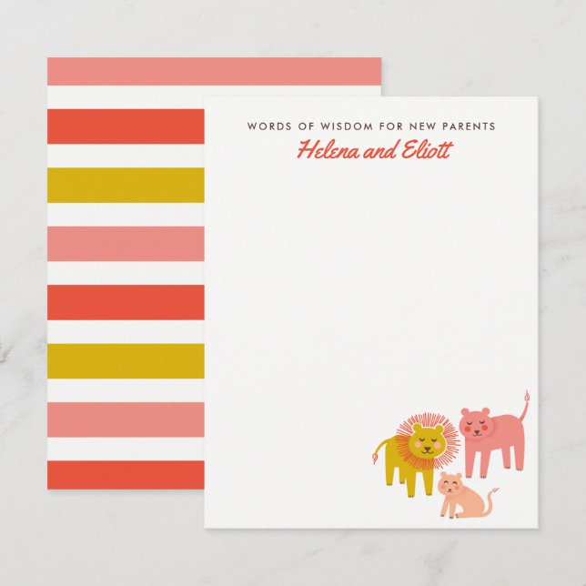 Little Lions Desert Warm Baby Shower Advice Cards (Front/Back)