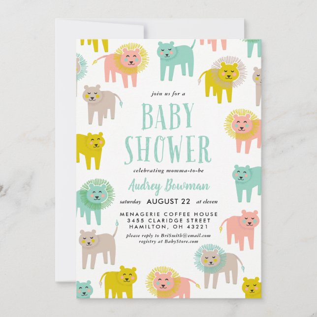 Little Lions Gender Neutral Baby Shower Invitation (Front)