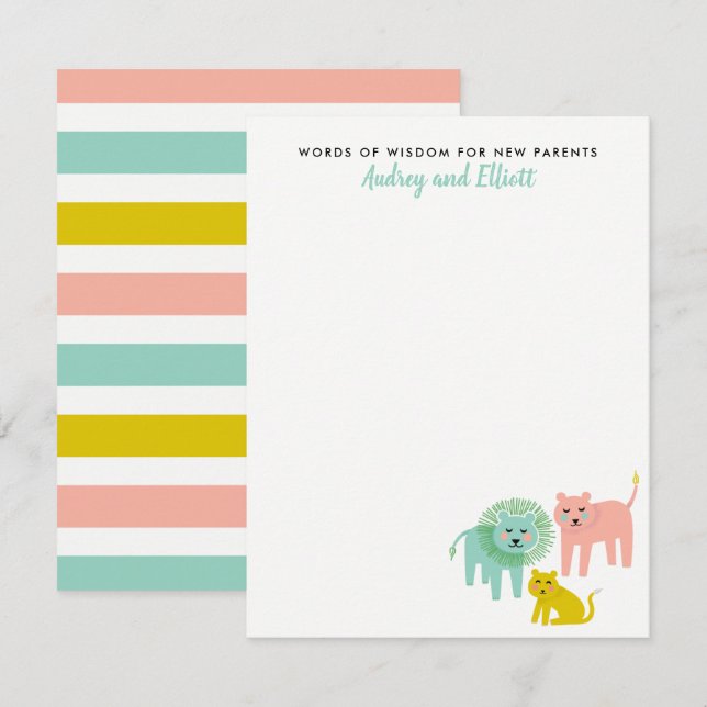 Little Lions Neutral Baby Shower Advice Cards (Front/Back)