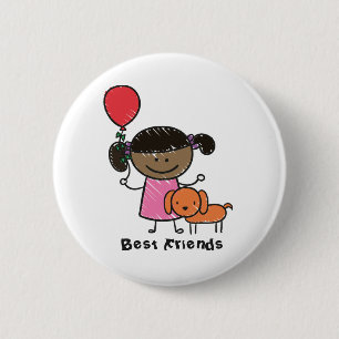 Little Little Girl and Her Dog Custom Text  6 Cm Round Badge
