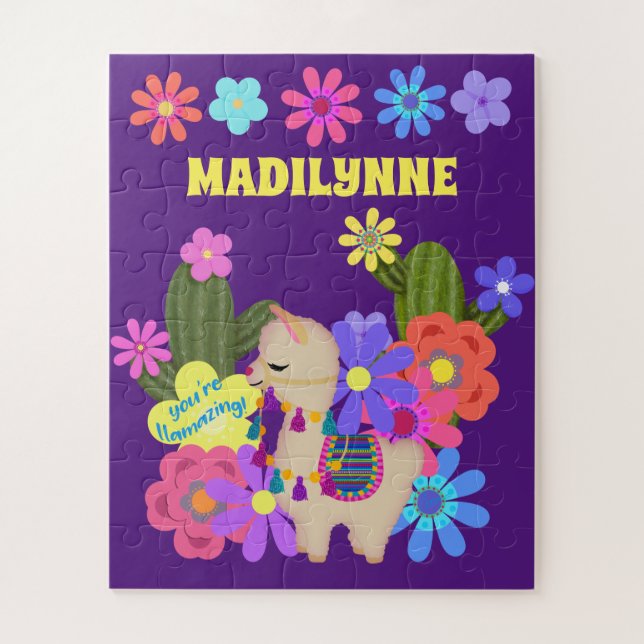 Little Llama and Flowers Personalise Jigsaw Puzzle (Vertical)
