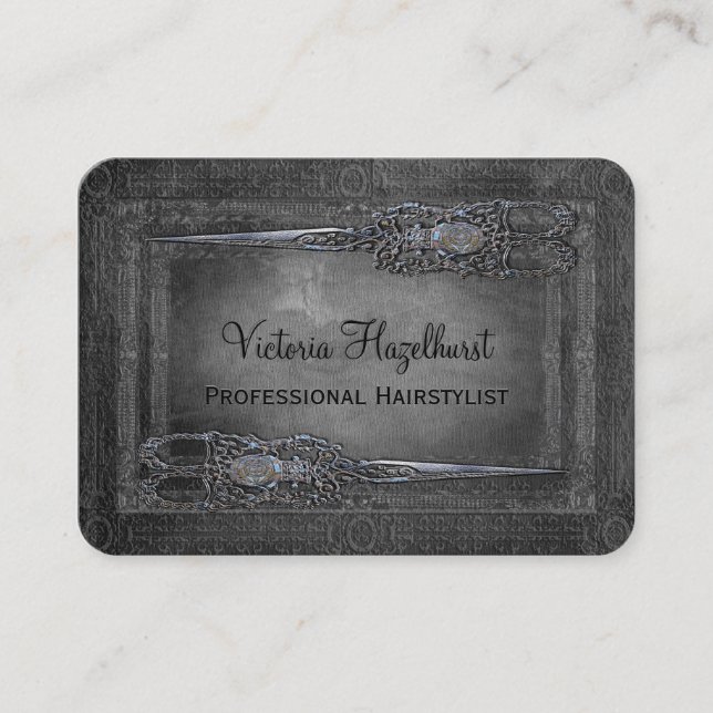 Little Londoner Double Scissors Round hairstylist Business Card (Front)