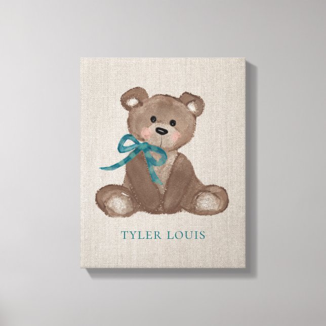 Little Louie Teddy Bear Personalised Canvas Print (Front)