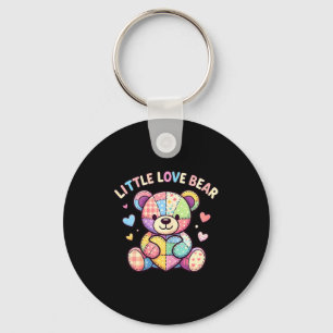 Little Love Bear Cute Patchwork Teddy Stitched Hea Key Ring