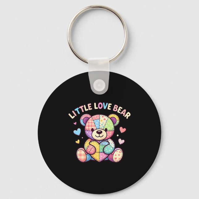Little Love Bear Cute Patchwork Teddy Stitched Hea Key Ring (Front)