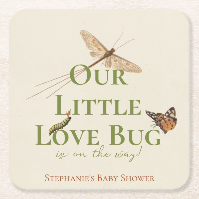 Little Love Bug Baby Shower Gender Neutral Square Paper Coaster (Front)