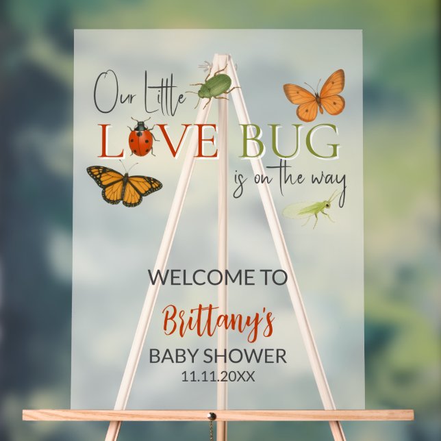 Little Love Bug Baby Shower Welcome Acrylic Sign (Neutral)