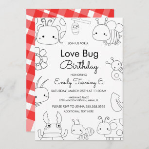Little Love Bug Birthday Color Invitation