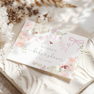 Little Love Bug Floral Bow Baby Shower Thank you Card