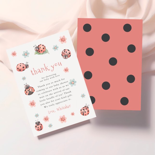 Little Love Bug  Floral Girl Baby Shower Thank You Card (Creator Uploaded)