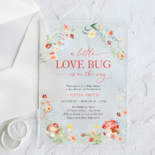 Little Love Bug Girl Baby Shower Acrylic Invitations