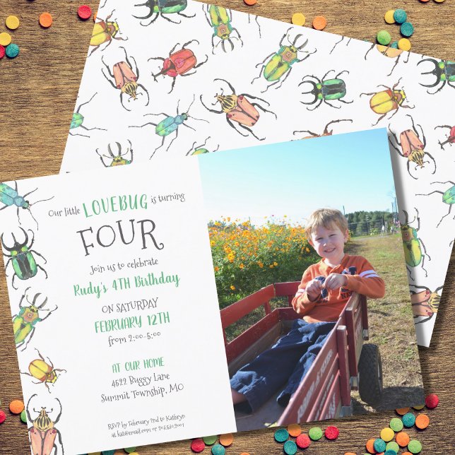 Little Love Bug Kids 4th Birthday Invitation (Creator Uploaded)