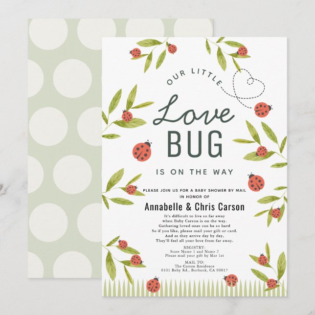 Little Love Bug Ladybug Baby Shower by Mail Invitation (Front/Back)