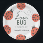 Little Love Bug Ladybug Birthday Paper Plates<br><div class="desc">This cute and modern girl baby's birthday plate features a white background with ladybugs. Personalise for your needs. You can find more matching products at my store.</div>