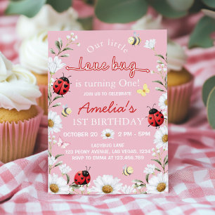 Little Love Bug Ladybug Daisy Birthday Party Invitation