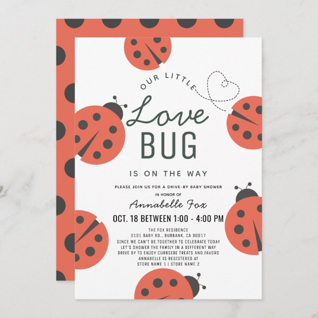 Little Love Bug Ladybug Drive-by Baby Shower Invitation (Front/Back)
