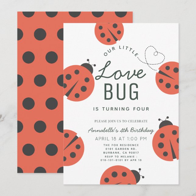 Little Love Bug Ladybug Girl Birthday Invitation (Front/Back)