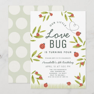 Little Love Bug Ladybug Girl Birthday Invitation