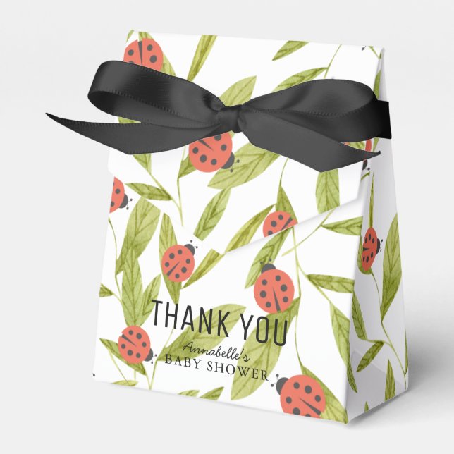 Little Love Bug Ladybug Leaf Baby Shower Favour Box (Front Side)
