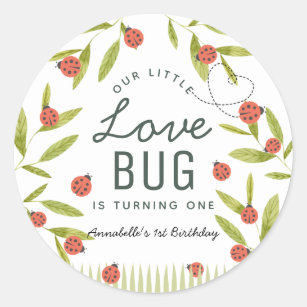 Little Love Bug Ladybug Leaf Birthday Classic Round Sticker