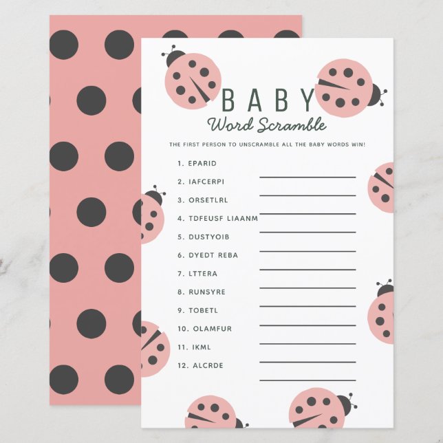 Little Love Bug Ladybug Pink Baby Word Scramble (Front/Back)