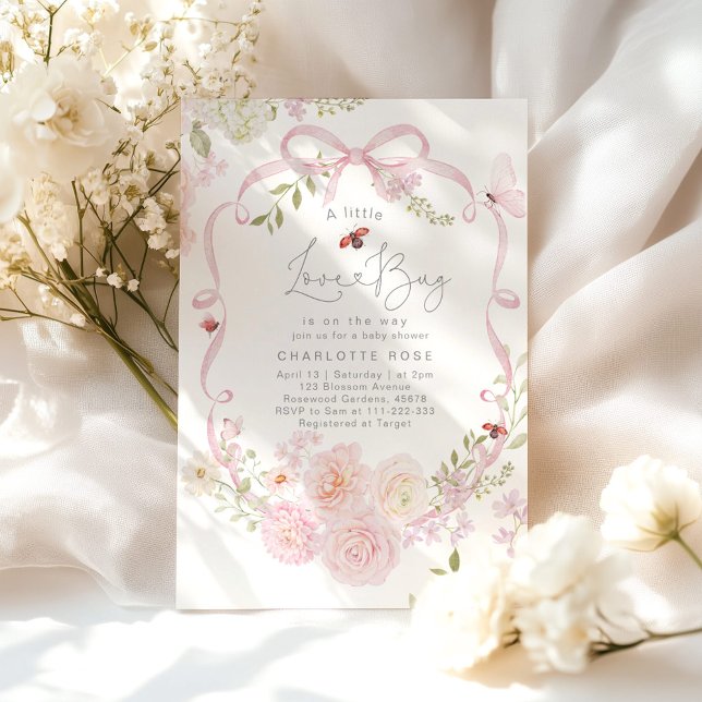 Little Love Bug Pink Bow Baby Shower Invitation (Creator Uploaded)