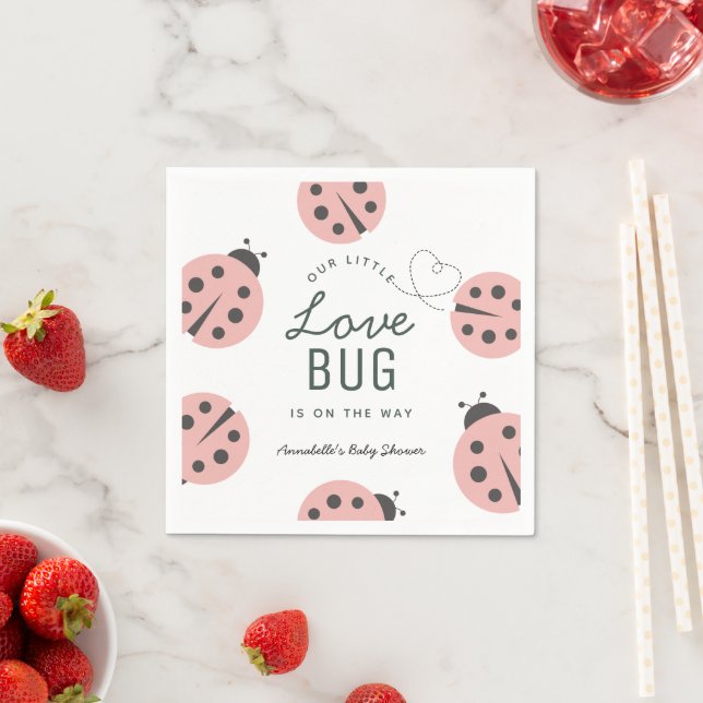 Little Love Bug Pink Ladybug Baby Shower Napkins (Insitu)