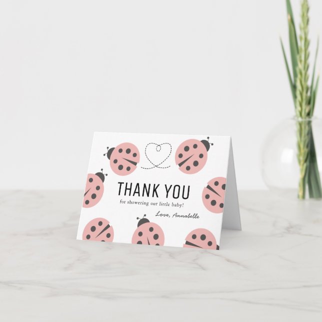 Little Love Bug Pink Ladybug Baby Shower Thank You Card (Front)