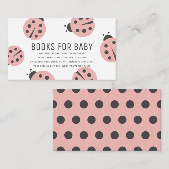 Little Love Bug Pink Ladybug Books for Baby Shower Enclosure Card (Front/Back)