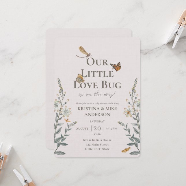 Little Love Bug QR Code Baby Shower Invitation (Front/Back In Situ)
