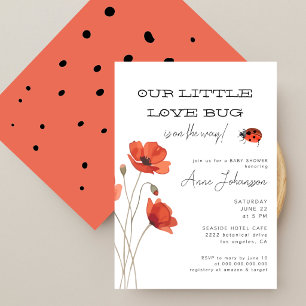 Little Love Bug Red Ladybug Poppies Baby Shower Invitation