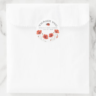 Little Love Bug Red Ladybug Poppies Thank You Classic Round Sticker