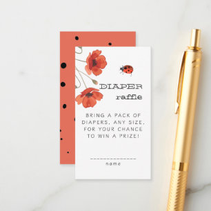 Little Love Bug Red Poppies Ladybug Diaper Raffle Enclosure Card