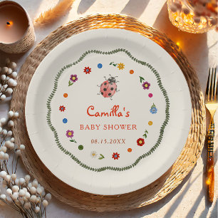 Little Love Bug Wildflower Baby Shower Paper Plate