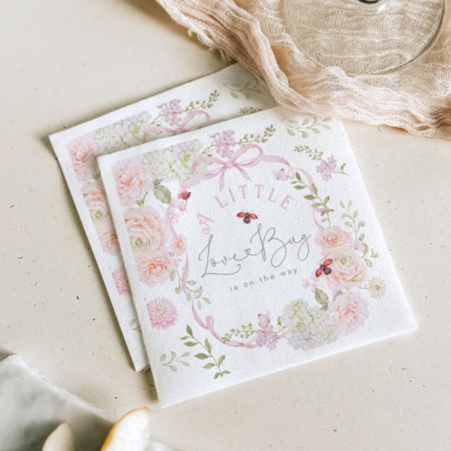 Little Love Bug Wildflower Pink Bow Baby Shower Napkin (Creator Uploaded)