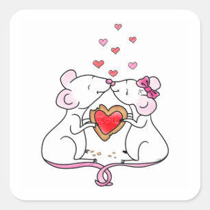 little Love Mice and Hearts   Square Sticker