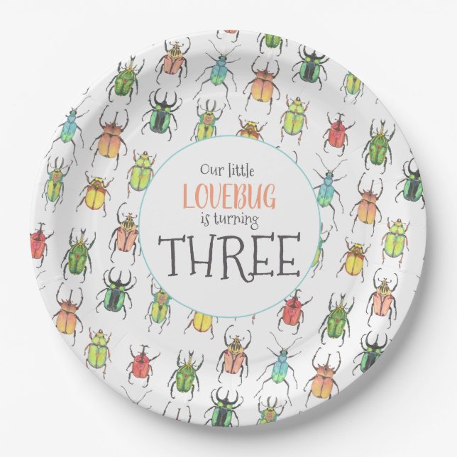 Little Lovebug Birthday Party Paper Plate (Front)