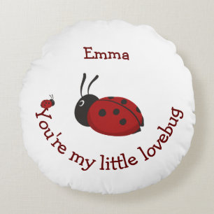 Little Lovebug Cute Ladybug Quote Custom Name Round Cushion