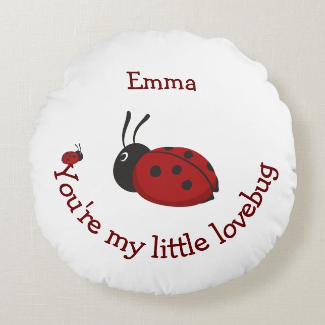 Little Lovebug Cute Ladybug Quote Custom Name Round Cushion (Front)