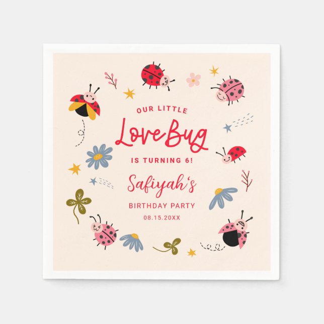 Little Lovebug Insect Birthday Party Napkin (Front)