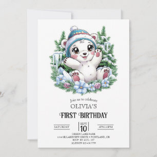 Little Lovely Polar Bear 1st Birthday Digital Invitation