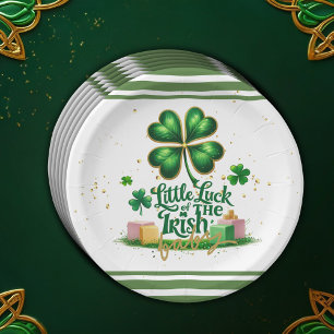 Little luck of Irish Shamrock Gold Baby Shower Paper Plate